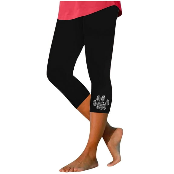 Capri Leggings with Pockets High Waist Cropped Trousers Yoga Pants for Women Running Active 3/4 Length Leggings for Workout Exercise & Fitness Black L