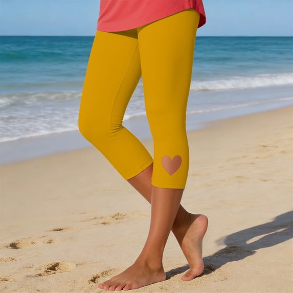 Capri Leggings with Pockets for Women Summer Stretch Plus Size High Waisted Soft Casual Workout Yoga Pants,Comfy Stretchy Leggings Workout Compression Pants,Vacation Beach Pants M