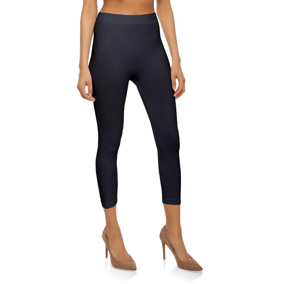 Capri Leggings Soft and Smooth with Extra Stretchy Fabric 3/4 Ribbed Cropped  High Waist (Black) 