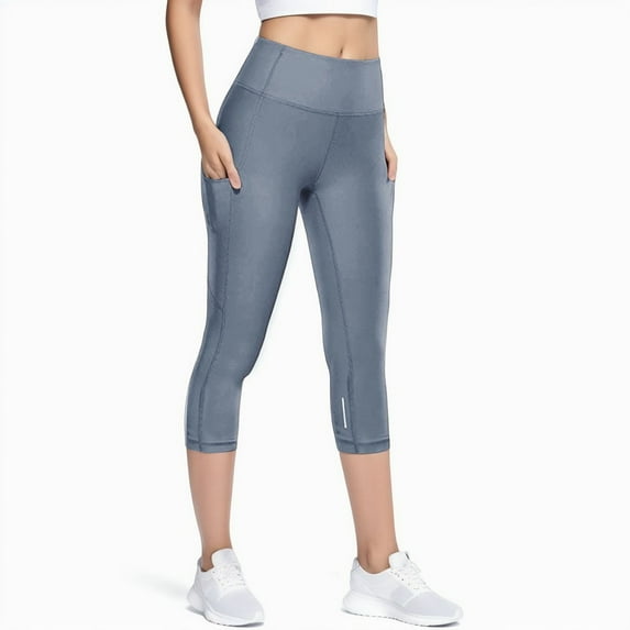 Capri Leggings for Women Clearance Casual Stretch Gym Women Yoga Pants Running Non-See High Waisted Yoga Pants for Women Athletic Elastic Waistband Dark Blue XS