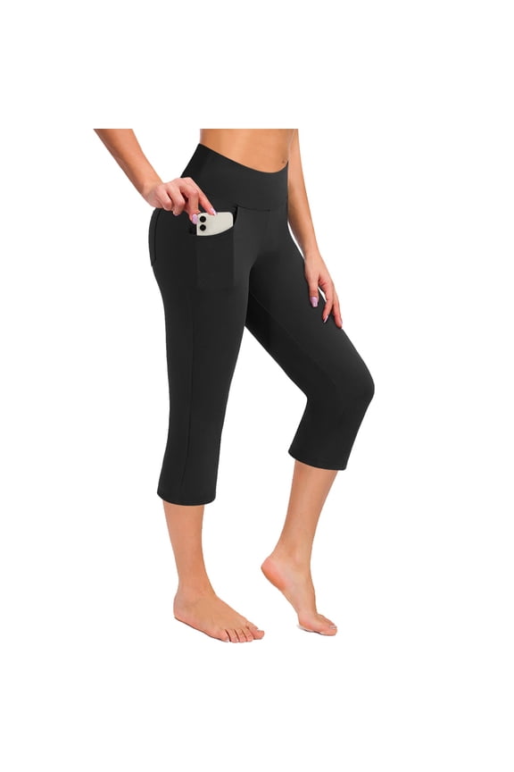 Capri Leggings for Women Clearance Elastic Waistband Breathable Running Running Pants Women Lounge Non-See Gym Athletic Pants for Women Athletic Capri Black S
