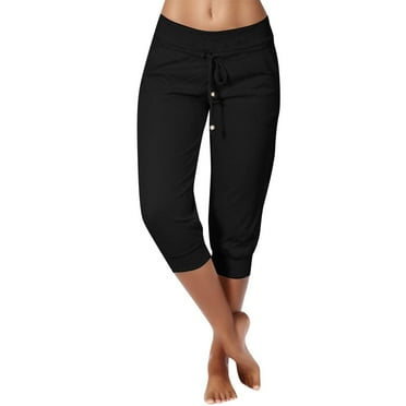 Capri Leggings for Women Clearance Stretchy Breathable Running Capri Pants Tummy Control Athletic Non-See Yoga Pants with Pockets High Waisted Snug OpaqueBlackS