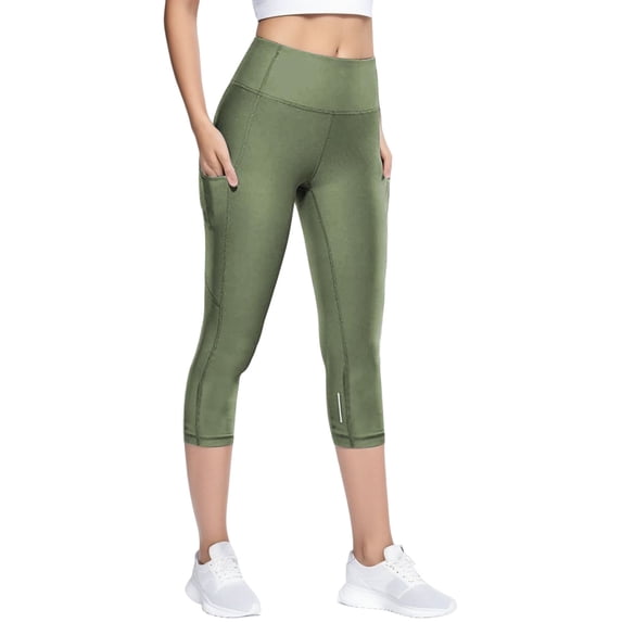 Capri Leggings for Women with Pockets Tummy Control High Waisted Cropped Yoga Pants Workout Gym Running Athletic Fitness Tights Green 00*yoga pants M