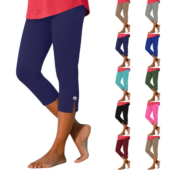 Capri Leggings Womens Knee and Ankle Length Leggings for Petite Women Plus Size Pull on Stretch Summer Lightweight Pants Navy M