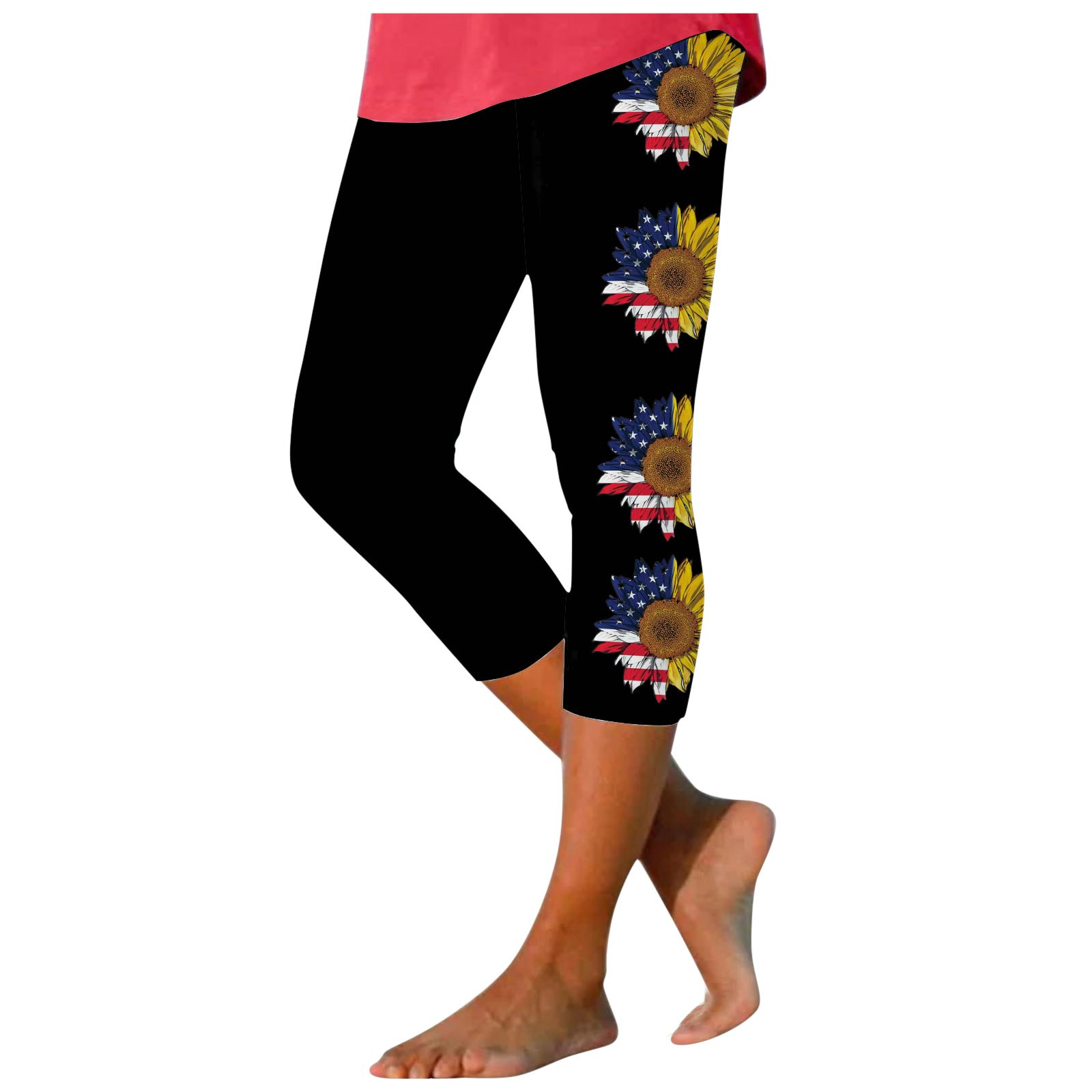 Capri Leggings Womens Stretch Cropped Trousers 3/4 Knee Length Yoga