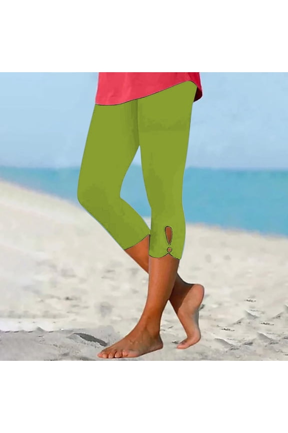 Capri Leggings for Women 2026 Casual Summer Capri Pants Stretch Slimming Workout Yoga Pants Women Hollow Out Leggings 09-Fluorescent Green XXXL