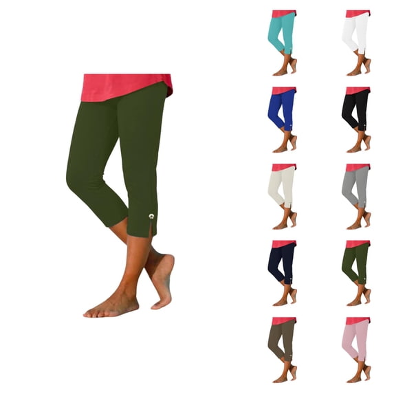 Capri Leggings for Women 2026 Summer Elastic High Waist Side Split Hem Casual Workout Cropped Yoga Pants