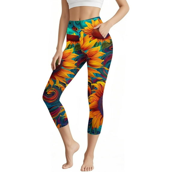 Capri Leggings for Women Butterfly Print Pants Summer High Waist Stretch Casual Pants Ladies Exercise Leggings Yoga Capris