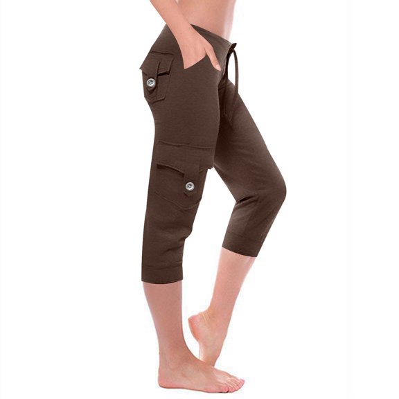 Husipze Capri Leggings for Women Cargo Jogger Cropped Pants Super Soft Casual Stretch Waist Yoga Gym Workout Out Leggings Brown 4XL