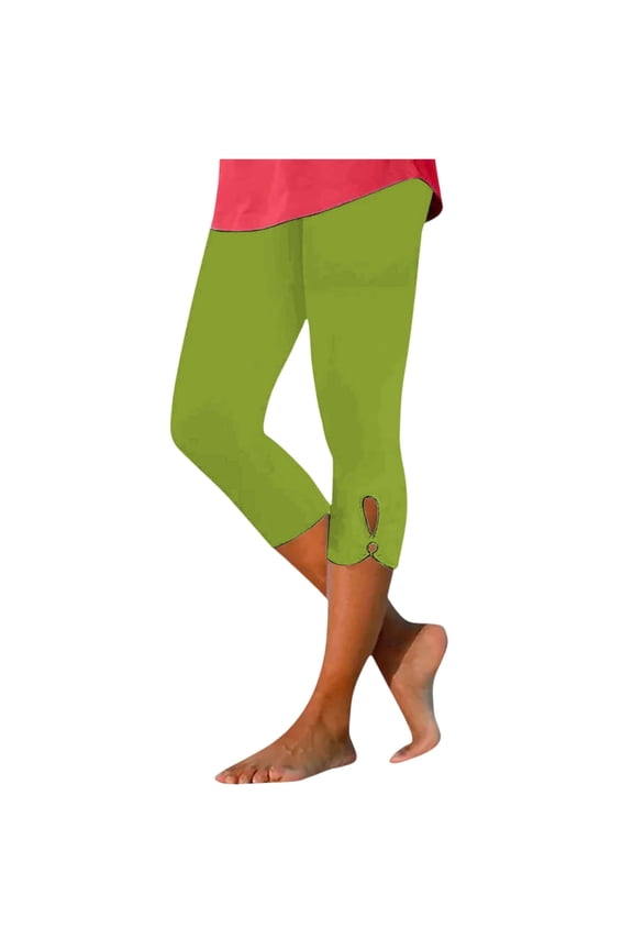 Capri Leggings for Women Casual Stretchy High Waisted Yoga Pants Tummy Control Comfy Workout Compression Leggings Fluorescent Green S