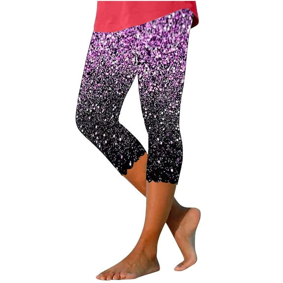 Capri Leggings for Women Elastic Casual Printed Yoga Pants Leggings Buttery Soft High Waisted Yoga Pants for Workout Lounge All-Day Comfort Purple M