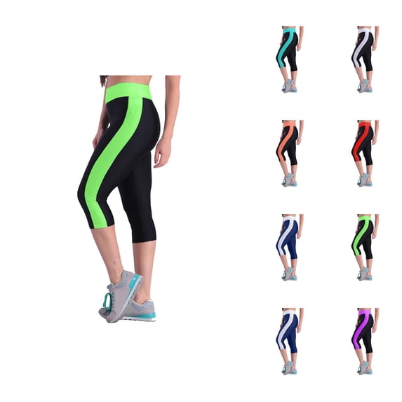 Capri Leggings for Women Elastic High Waist Color Block Slim Fit Athletic Workout Running Yoga Pants Capris with Pockets