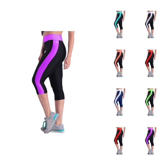 Capri Leggings for Women Elastic High Waist Color Block Slim Fit Athletic Workout Running Yoga Pants Capris with Pockets
