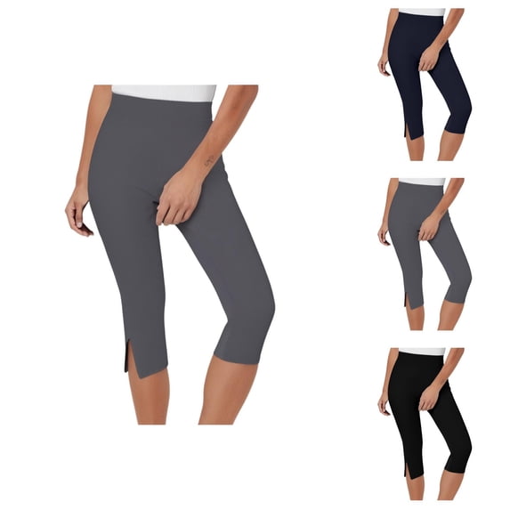 Capri Leggings for Women Elastic High Waist Lightweight Slim Fit Slit Hem Stretchy Workout Yoga Pants Capris