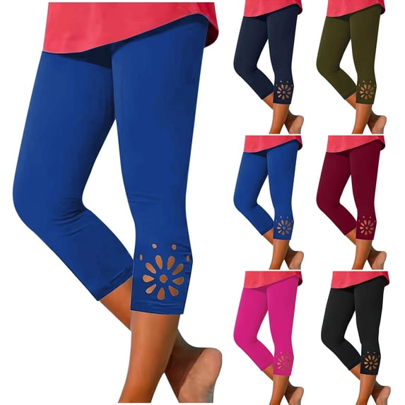 Capri Leggings for Women Elastic High Waisted 3/4 Length Yoga Pants Summer Soft Lightweight Workout Capris Royal Blue L