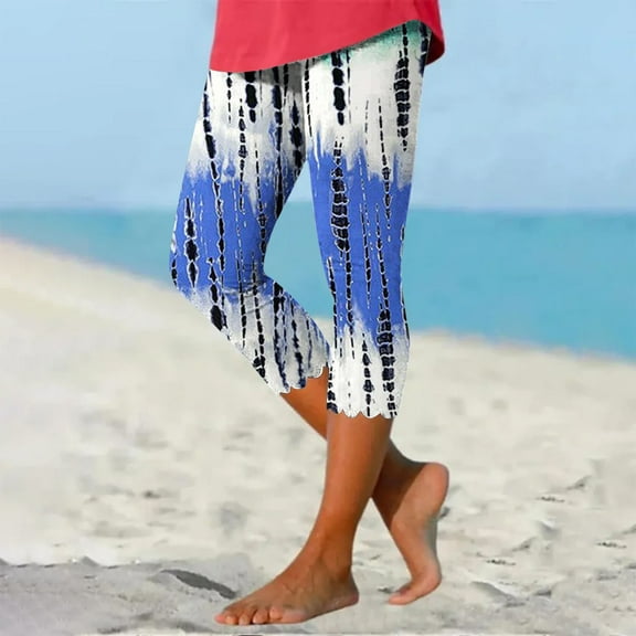 Capri Leggings for Women Fashion Summer Print Full Length Pants Stretchable Capris for Women Plus