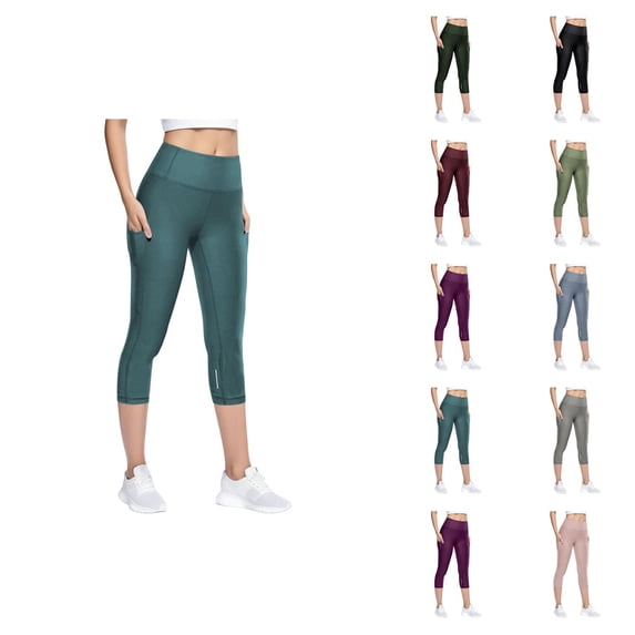 Capri Leggings for Women High Waisted Quick Drying Tight Leggings with Reflective Bar Workout Yoga Pants with Pockets