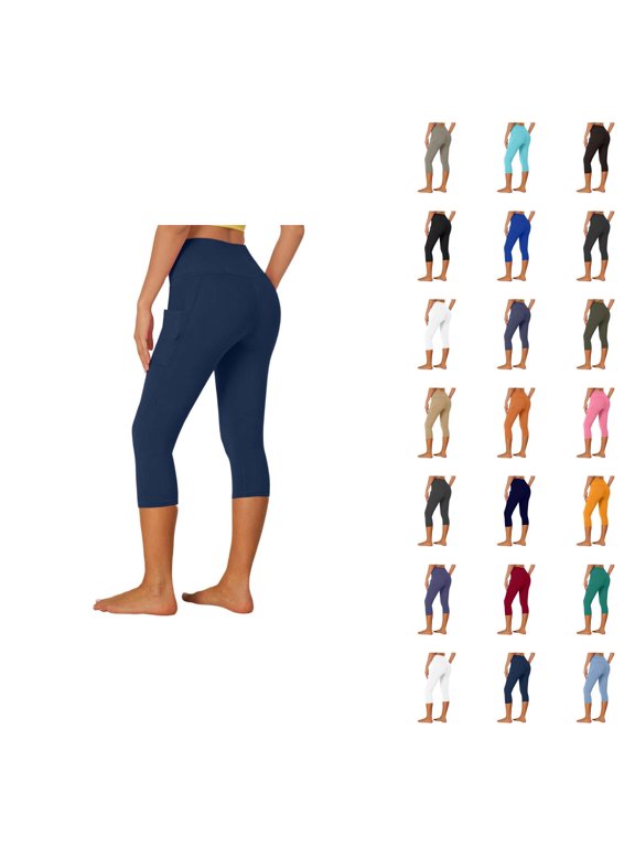 Capri Leggings for Women High Waisted Tummy Control Lifting Leggings Stretch Cropped Workout Yoga Pants with Pockets