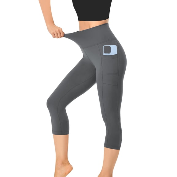 Capri Leggings for Women High Waisted Tummy Control Workout Capri Yoga Pants Scrunch Butt Workout Athletic Stretchy Crop Legging Dark Gray S