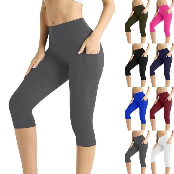 Capri Leggings for Women High Waisted Tummy Control Workout Yoga Pants with Pockets for Running Gym Fitness Tights Dark Gray XXL