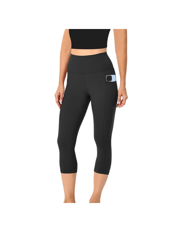 Capri Leggings for Women High Waisted Yoga Pants with Pockets Tummy Control Cropped Pants for Running Workout Athletic Black M