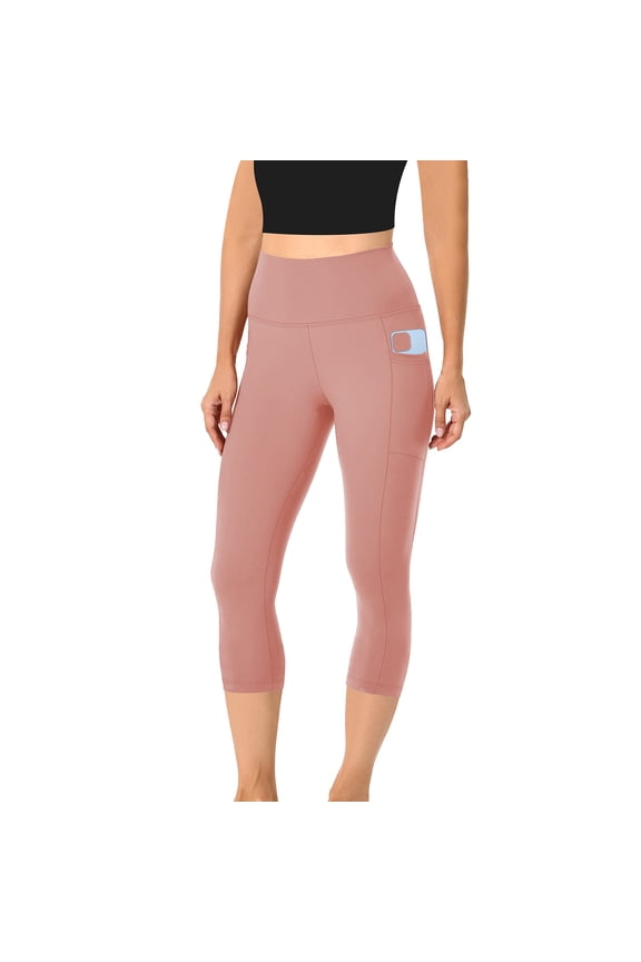 Capri Leggings for Women High Waisted Yoga Pants with Pockets Tummy Control Cropped Pants for Running Workout Athletic Pink M