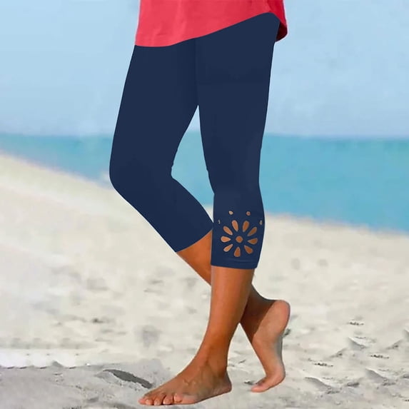 Capri Leggings for Women: Knee Length, 2025 Summer Cropped Pants, Blue S-3XL
