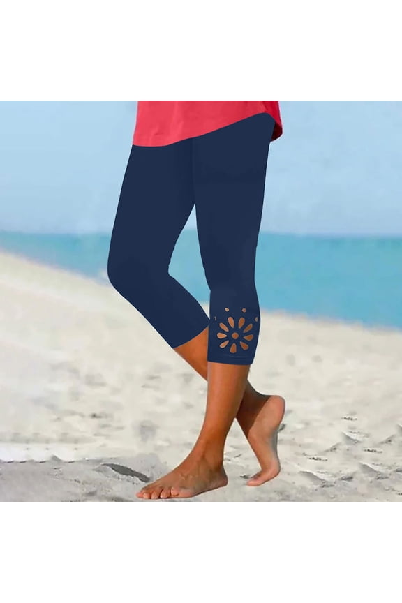 Capri Leggings for Women: Knee Length, 2025 Summer Cropped Pants, Blue S-3XL