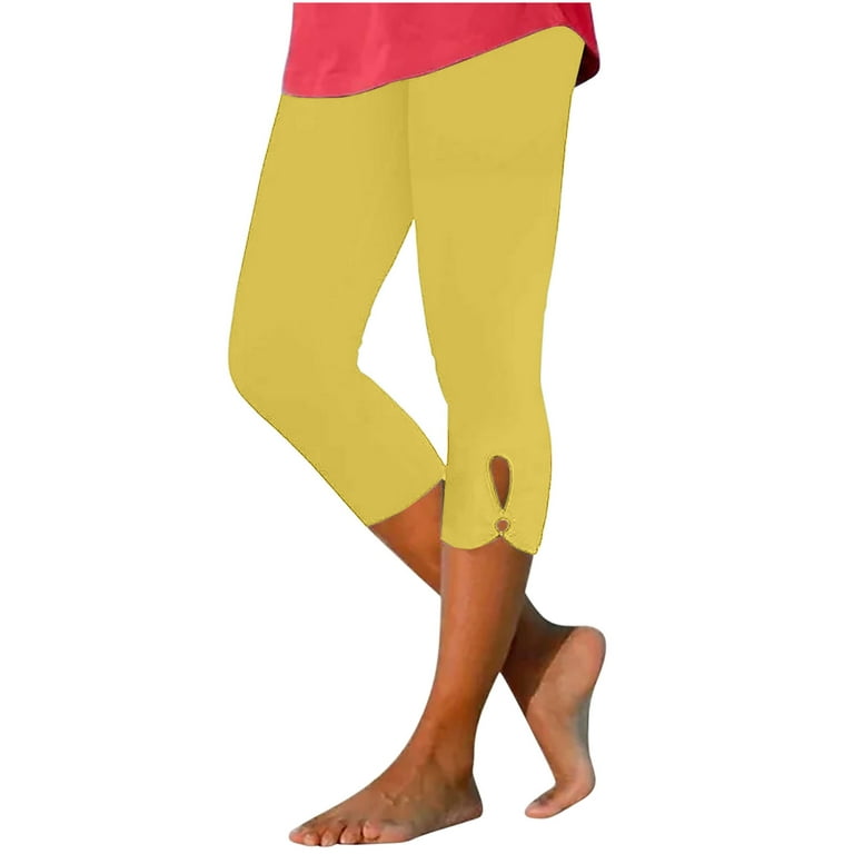 Capri Leggings for Women Knee Length Buttery Soft Stretch Breathable Short  Leggings Yoga Hiking Workout Pants (X-Large, Yellow37)