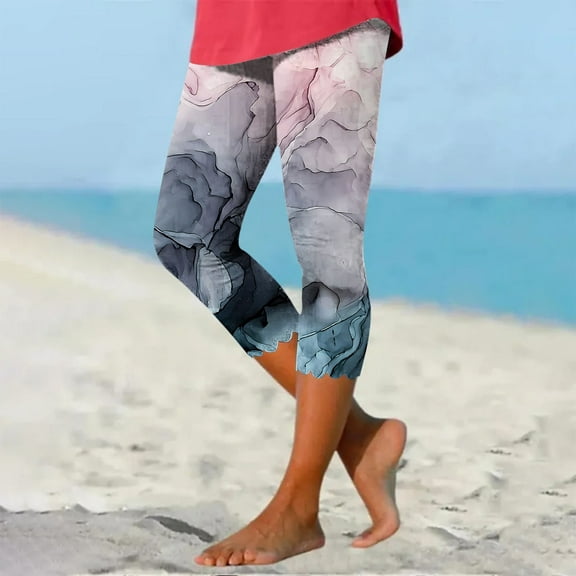 Capri Leggings for Women New Style Summer Print Full Length Pants Quick Drying Capris for Women Plus