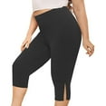 thumbnail image 1 of Capri Leggings for Women Plus Size Elastic Waist Yoga Pants with Split Hem Summer High Waist Workout Pants (XL, Black), 1 of 6