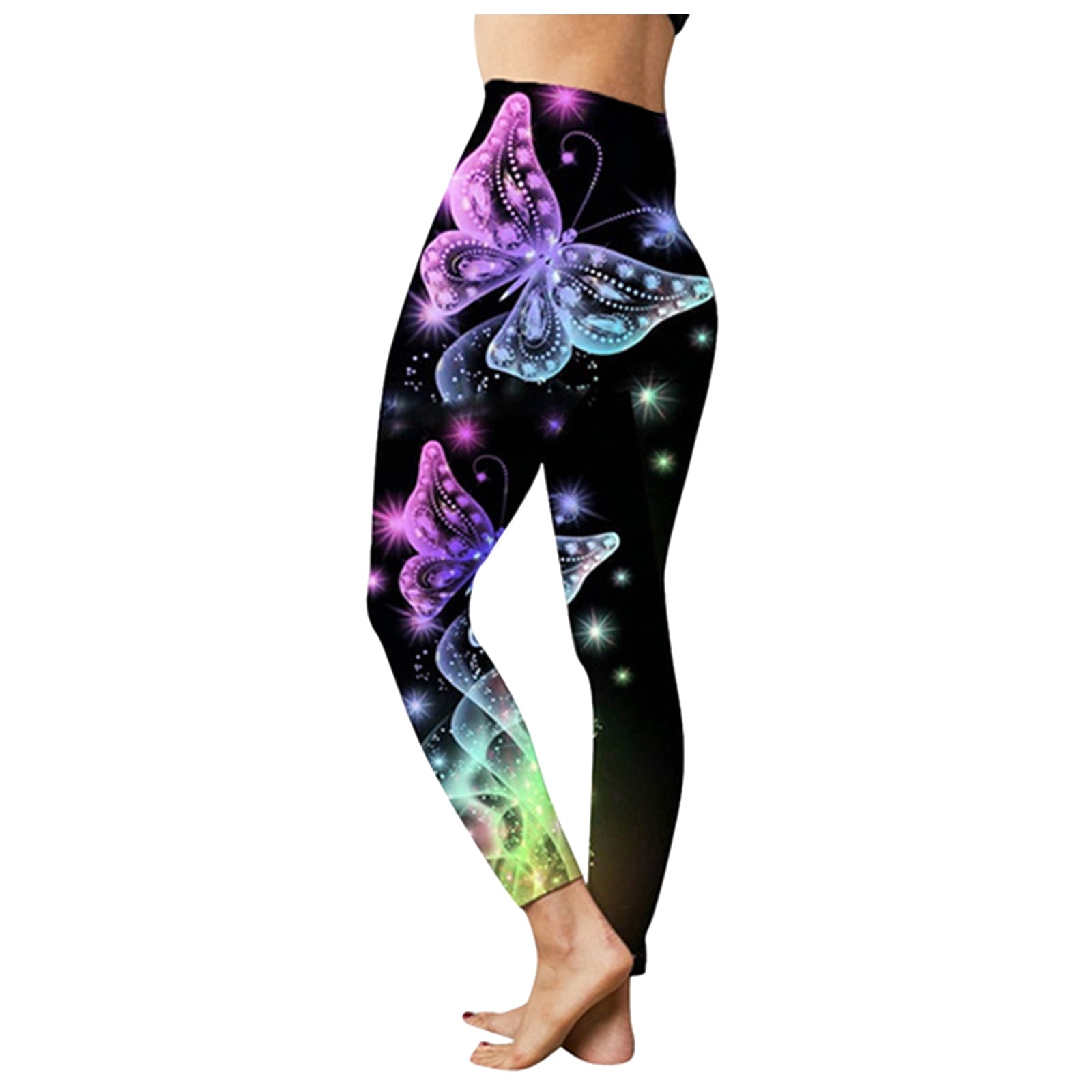 Red Butterfly Print Leggings Women's Sports Yoga Pants