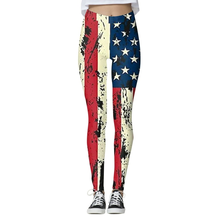 Capri Leggings for Women Plus Size Independence Day American 4Th Of July  Running Pilates Gym Yoga Pants Blue XXL