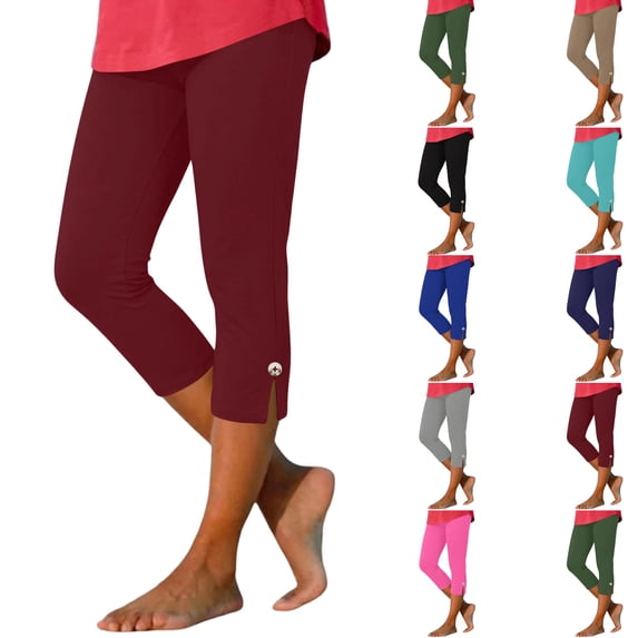 Capri Leggings for Women Pull on Stretch Cropped Pants Slim Fit Soft Knit Lounge Bottom Everyday Wear Casual Comfy,M,#02 Wine