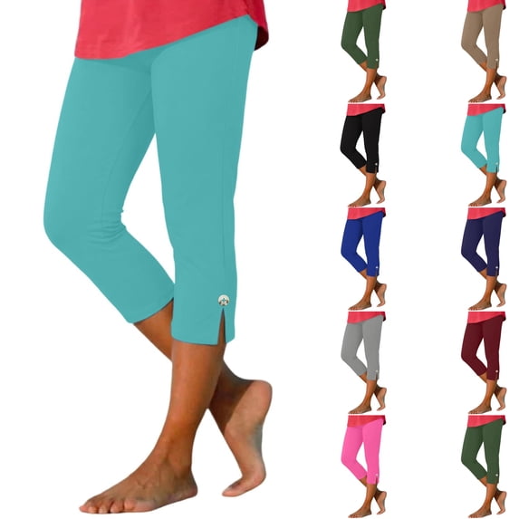 Capri Leggings for Women Pull on Stretch Cropped Pants Slim Fit Soft Knit Lounge Bottom Everyday Wear Casual Comfy,XL,#02 Light Blue