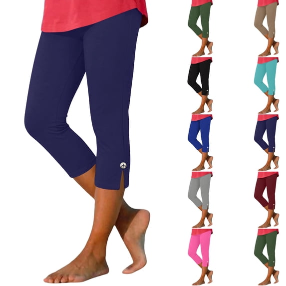 Capri Leggings for Women Pull on Stretch Cropped Pants Slim Fit Soft Knit Lounge Bottom Everyday Wear Casual Comfy,XXL,#02 Navy