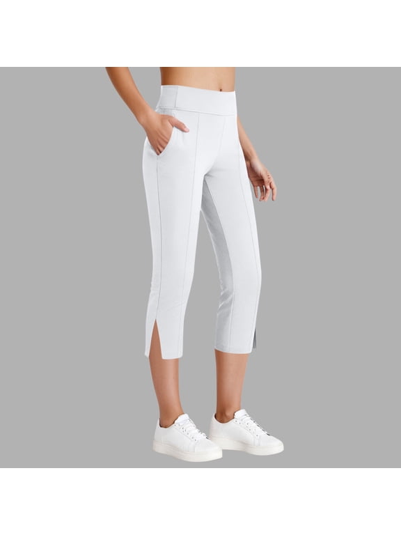 Capri Leggings for Women Solid Color High Waist Workout Yoga Pants with Pockets - Summer Casual Pants
