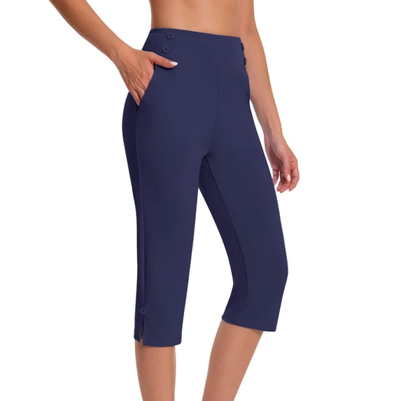 Capri Leggings for Women Solid Color High Waist Workout Yoga Pants with Pockets - Summer Casual Pants