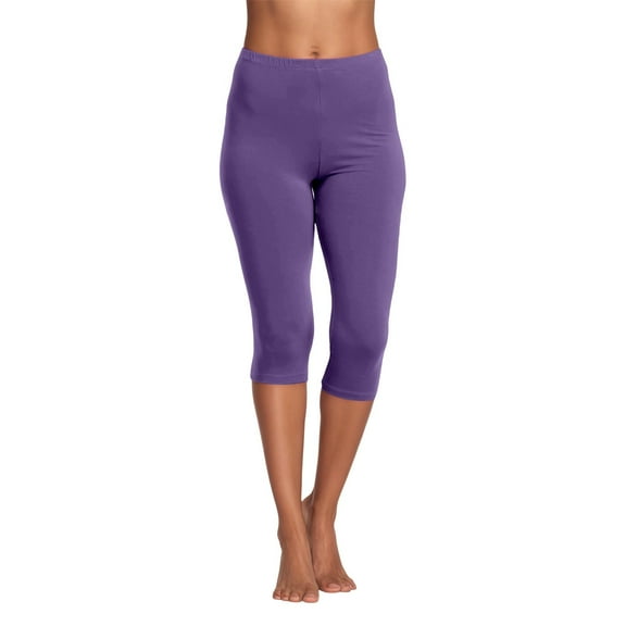 Capri Leggings for Women Solid Color Stretchy High Waisted Two Piece Yoga Pants Cozy Soft Tights Tummy Control Running Trousers Purple L