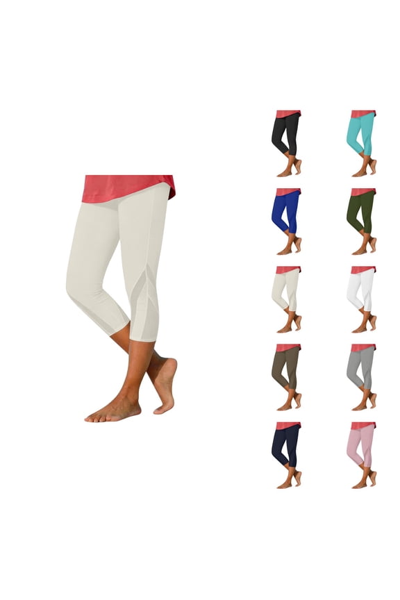 Capri Leggings for Women Spring Summer Elastic High Waist Slim Fit Mesh Patchwork Workout Yoga Pants Capris