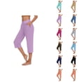 thumbnail image 1 of Capri Leggings for Women Spring Summer Elastic High Waist Slim Fit Straight Leg Workout Yoga Pants Capris with Pockets, 1 of 8