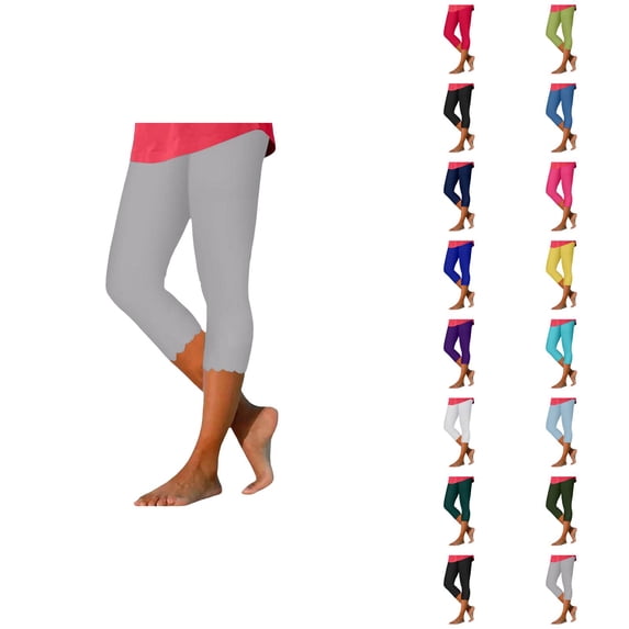 Capri Leggings for Women Spring Summer Elastic High Waist Slim Fit Wave Hem Workout Yoga Pants Capris