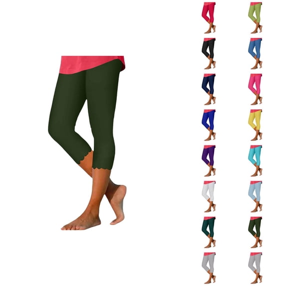 Capri Leggings for Women Spring Summer Elastic High Waist Slim Fit Wave Hem Workout Yoga Pants Capris