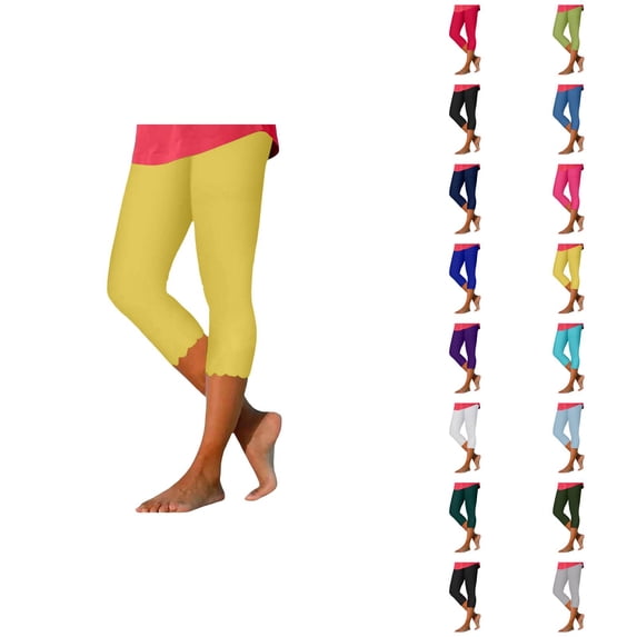Capri Leggings for Women Spring Summer Elastic High Waist Slim Fit Wave Hem Workout Yoga Pants Capris