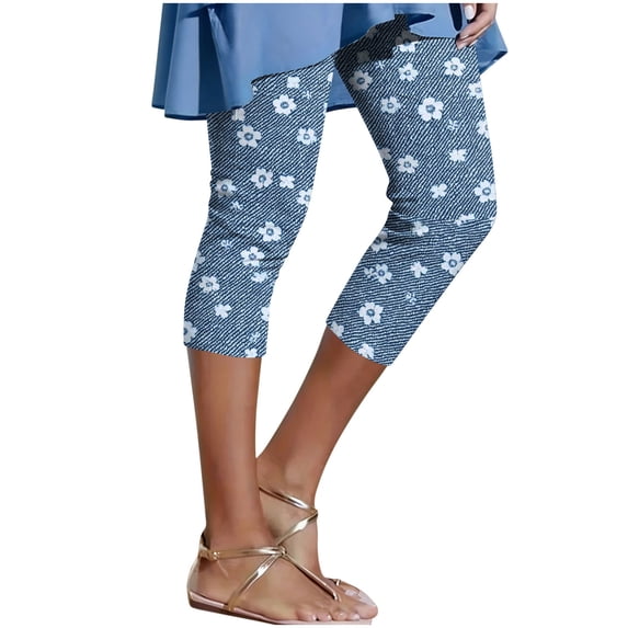 Capri Leggings for Women Star Printed Pants High Waisted Elastic Waist Yoga Leggings Casual Tights Summer Beach Capri Pants