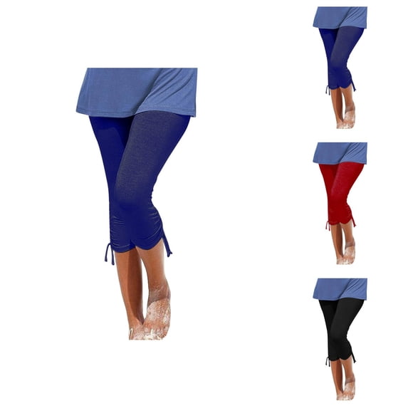 Capri Leggings for Women Summer Casual Elastic High Waist Drawstring Workout Yoga Cropped Capris Pants