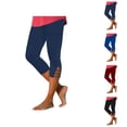 thumbnail image 1 of Capri Leggings for Women Summer Casual Elastic High Waisted Hollow out Hem Workout Yoga Cropped Capris Pants, 1 of 7