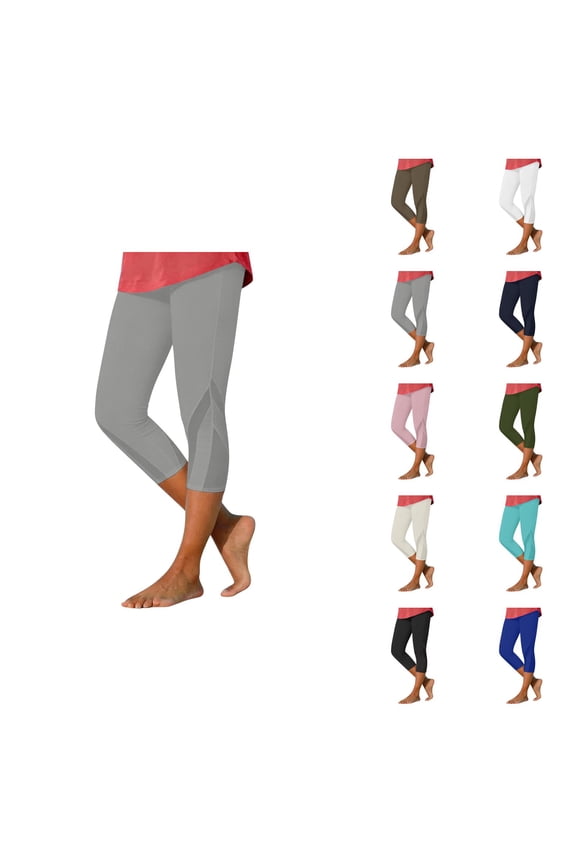 Capri Leggings for Women Summer Casual Elastic High Waisted Mesh Patchwork Workout Yoga Cropped Capris Pants