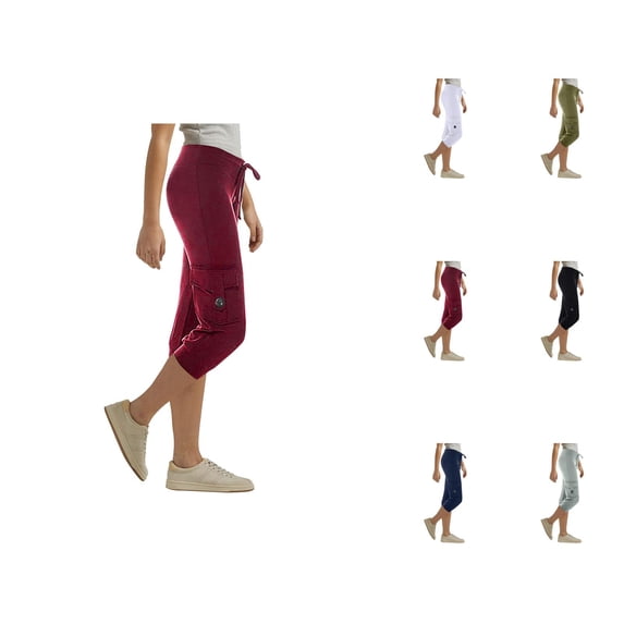 Capri Leggings for Women Summer Casual Elastic Waist Drawstring Cropped Cargo Leggings Capris Jogger Pants