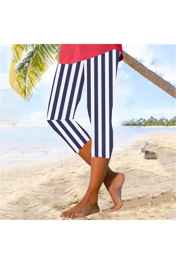 Capri Leggings for Women Summer High Elastic Waist Workout Yoga Pants Solid Color Casual Beach Cropped Leggings Navy XXXL